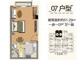 千禧源禧大厦_1室1厅1卫 建面51平米